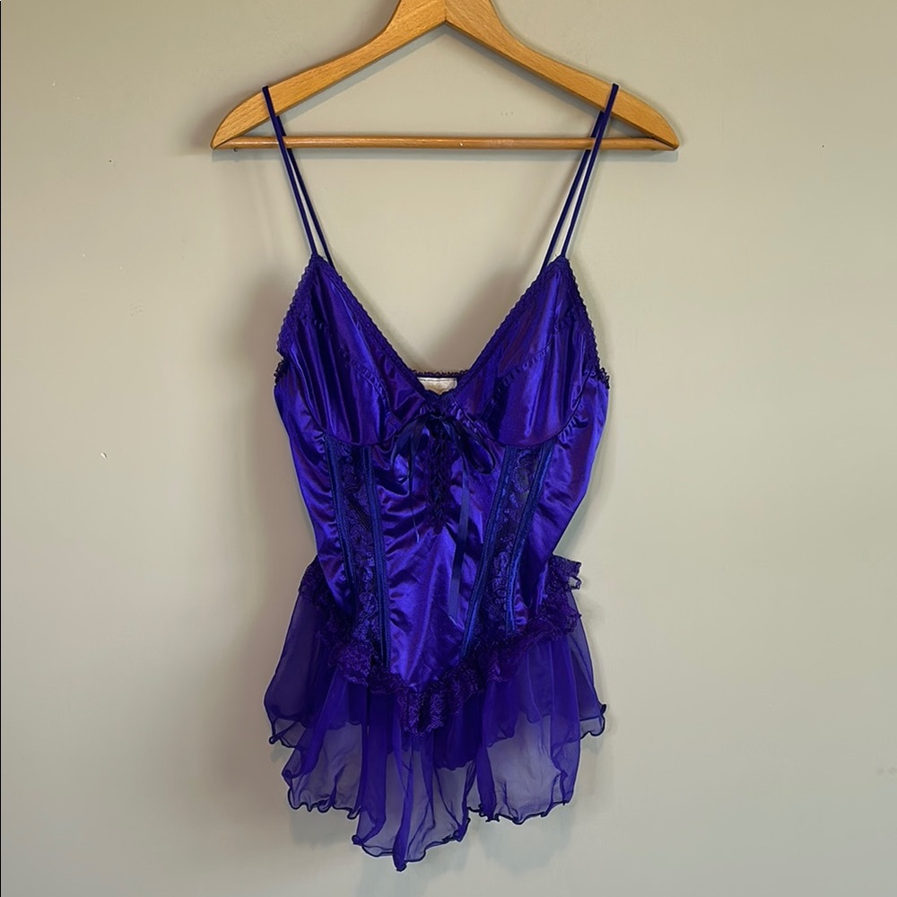 Vintage Inner Most Deep Purple Satin Lingerie Top with Lace Accents